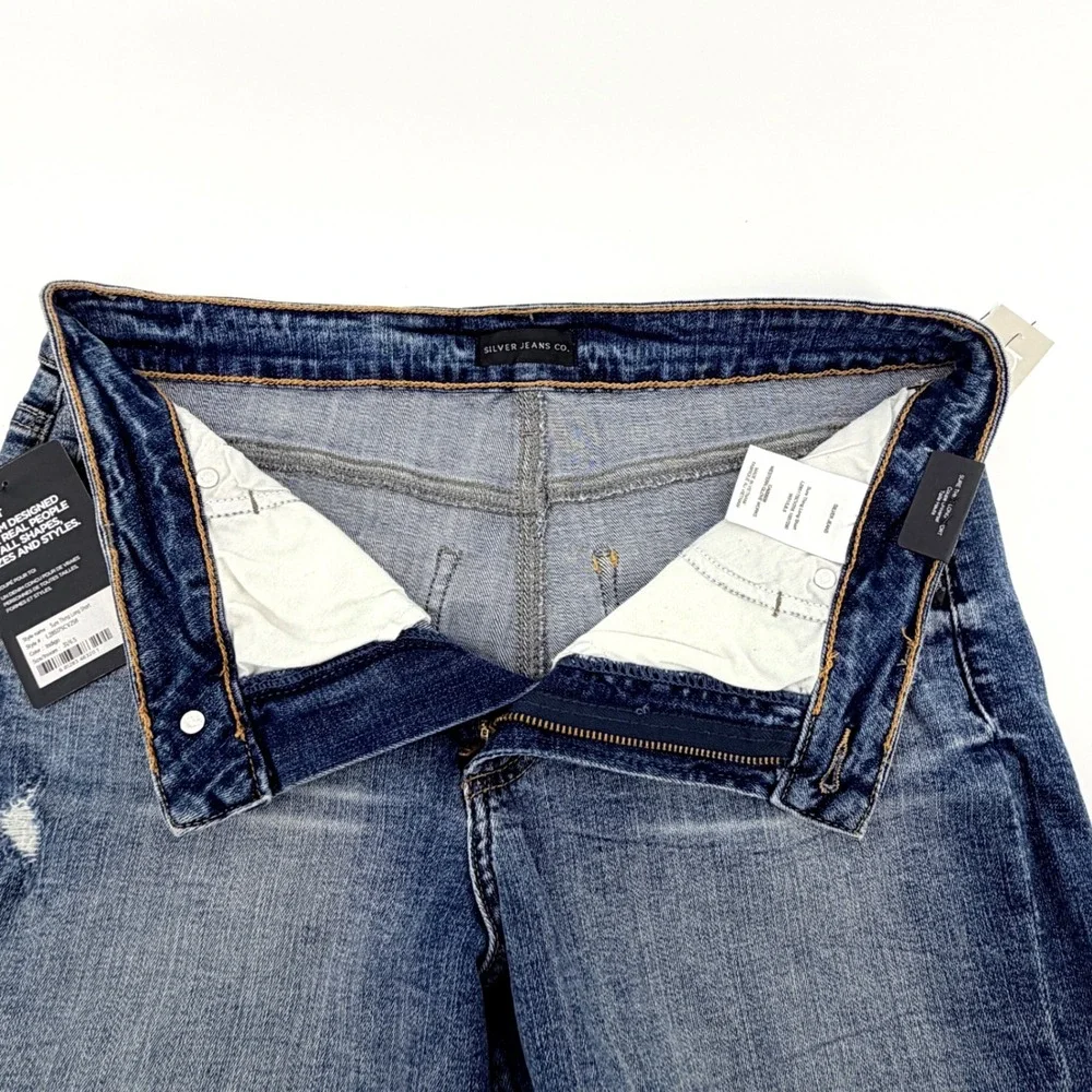 Silver Jeans Co Sure Thing Long Short Womens 31 Indigo NWT High Rise Distressed